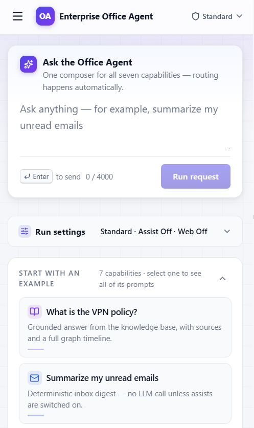 Enterprise Office Agent responsive mobile interface