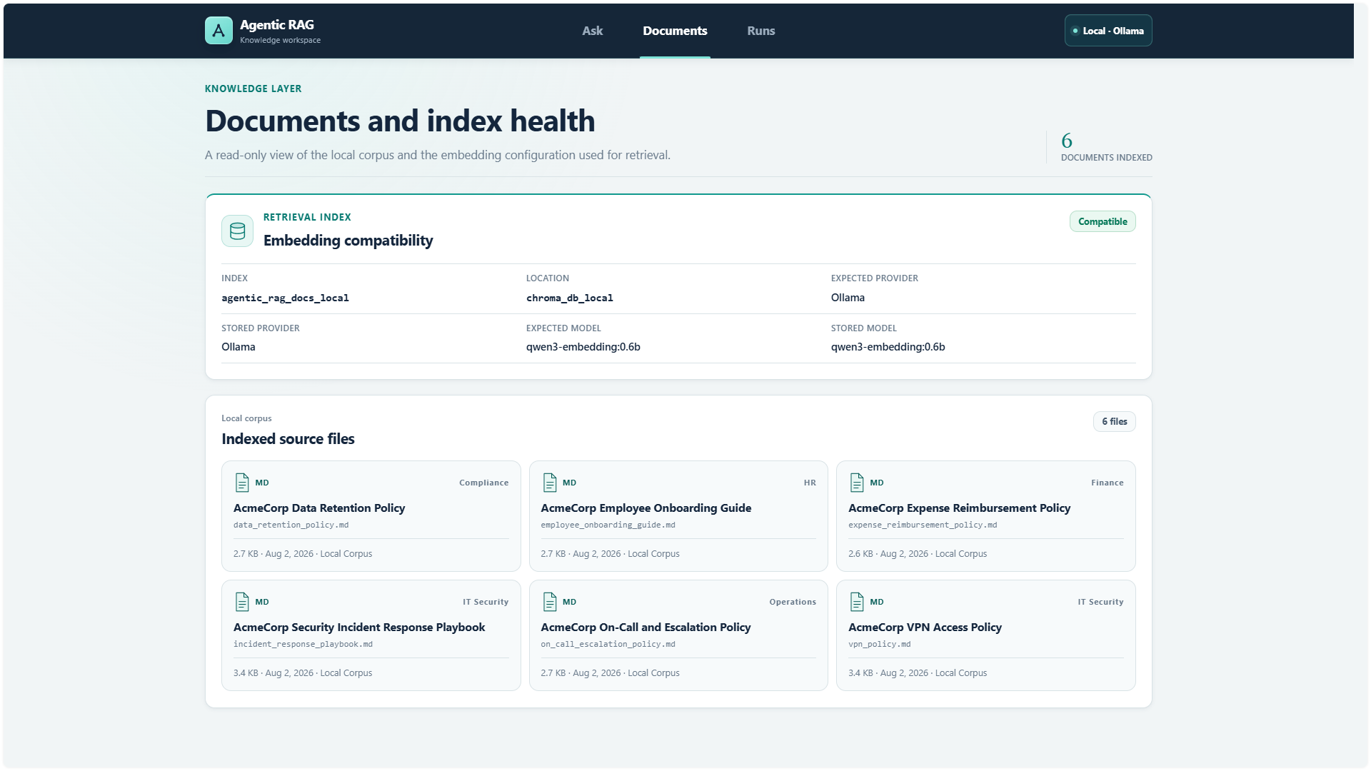 Local Chroma index and embedding compatibility view
